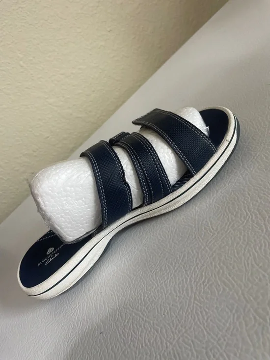 Clarks Cloudsteppers Cushion Soft Navy Slide In Sandals. Good Condition. Size 6M - Picture 13 of 14